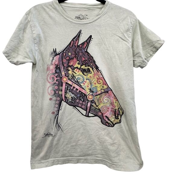 The mountain t-shirt women's size medium horse head profile green 100% cotton - Picture 1 of 7